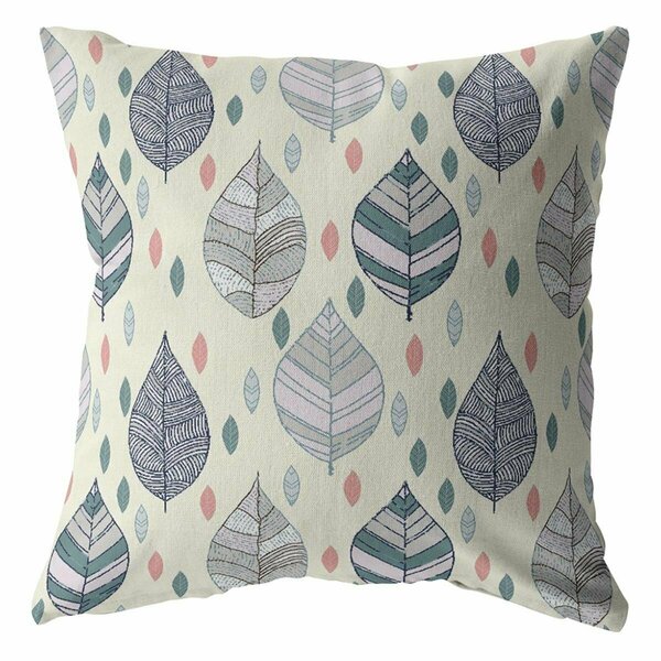 Palacedesigns 20 in. Dark Green Cream & Gray Leaves Indoor & Outdoor Zippered Throw Pillow PA3104312
